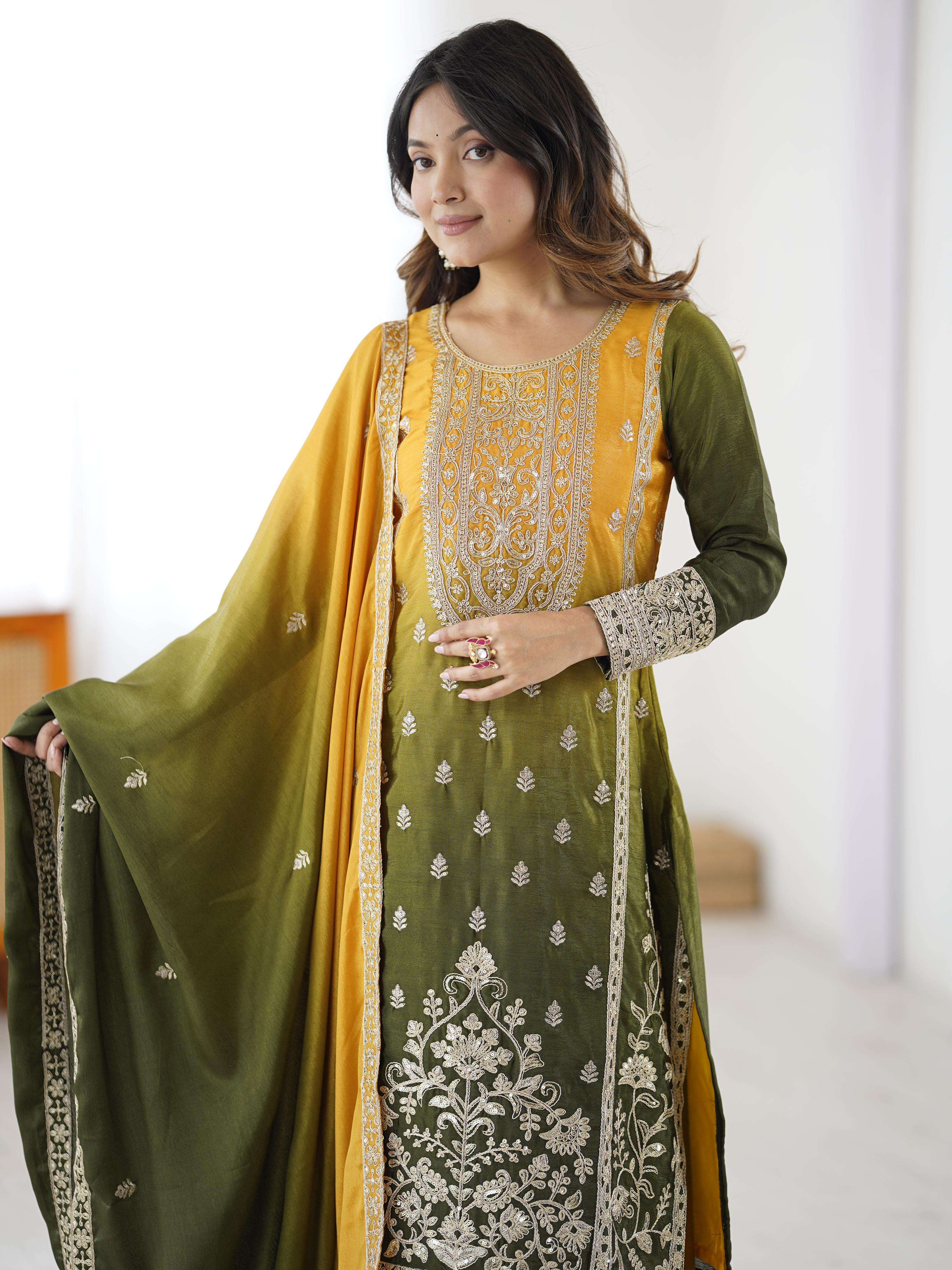 SP 36 SHADED SILK FABRIC FESTIVE WEAR READY MADE LADIES SUIT