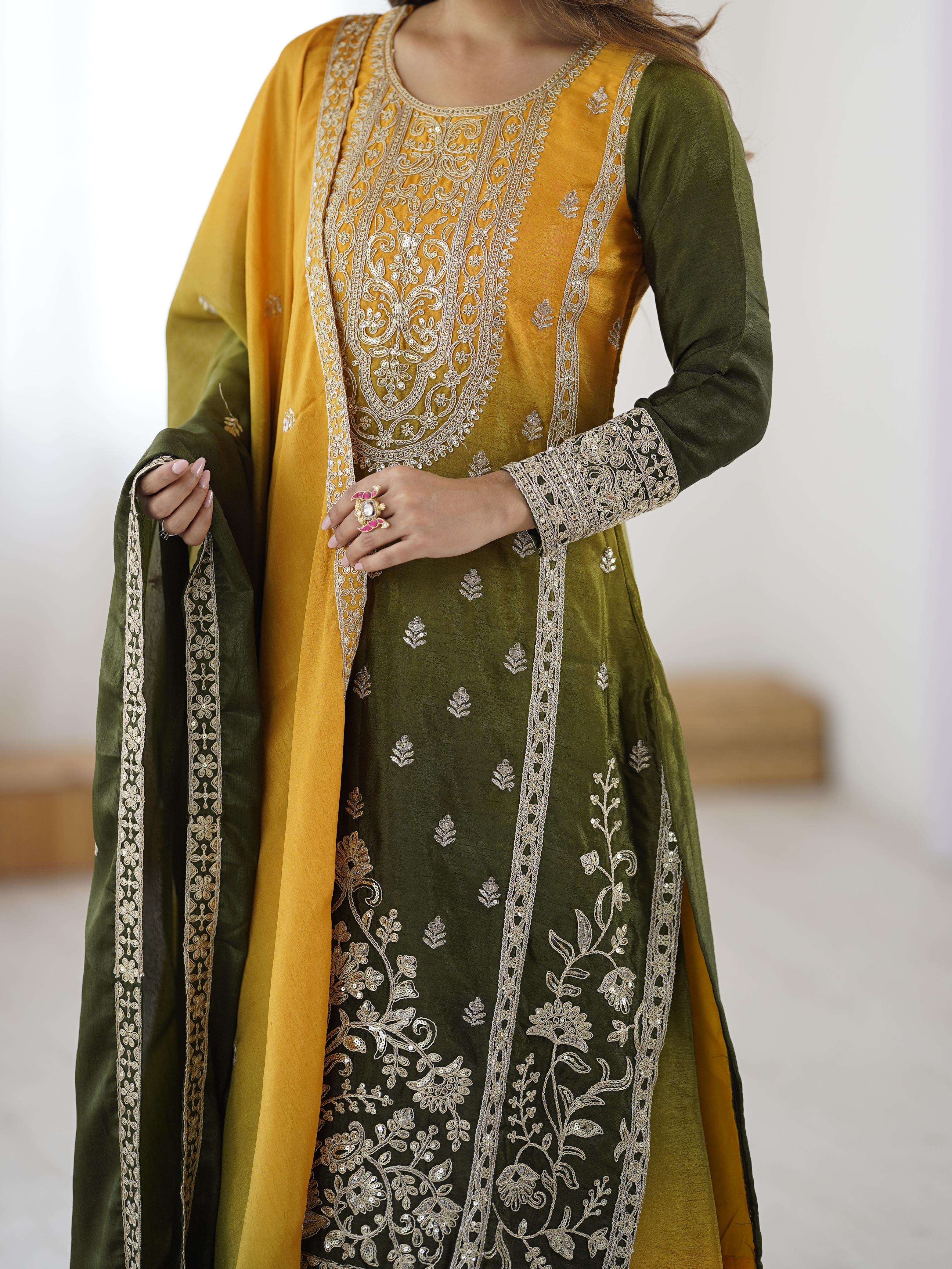 SP 36 SHADED SILK FABRIC FESTIVE WEAR READY MADE LADIES SUIT