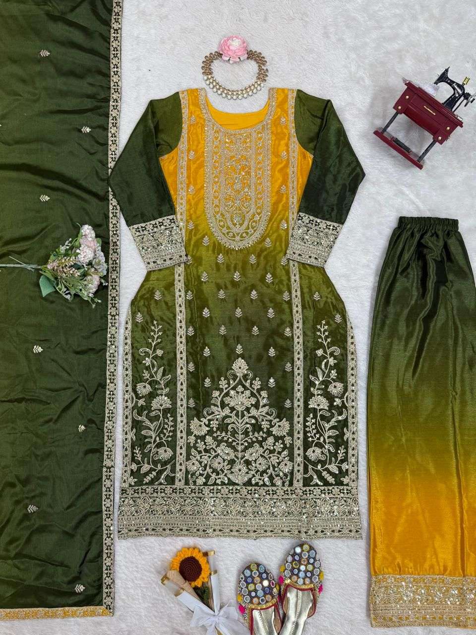SP 36 SHADED SILK FABRIC FESTIVE WEAR READY MADE LADIES SUIT