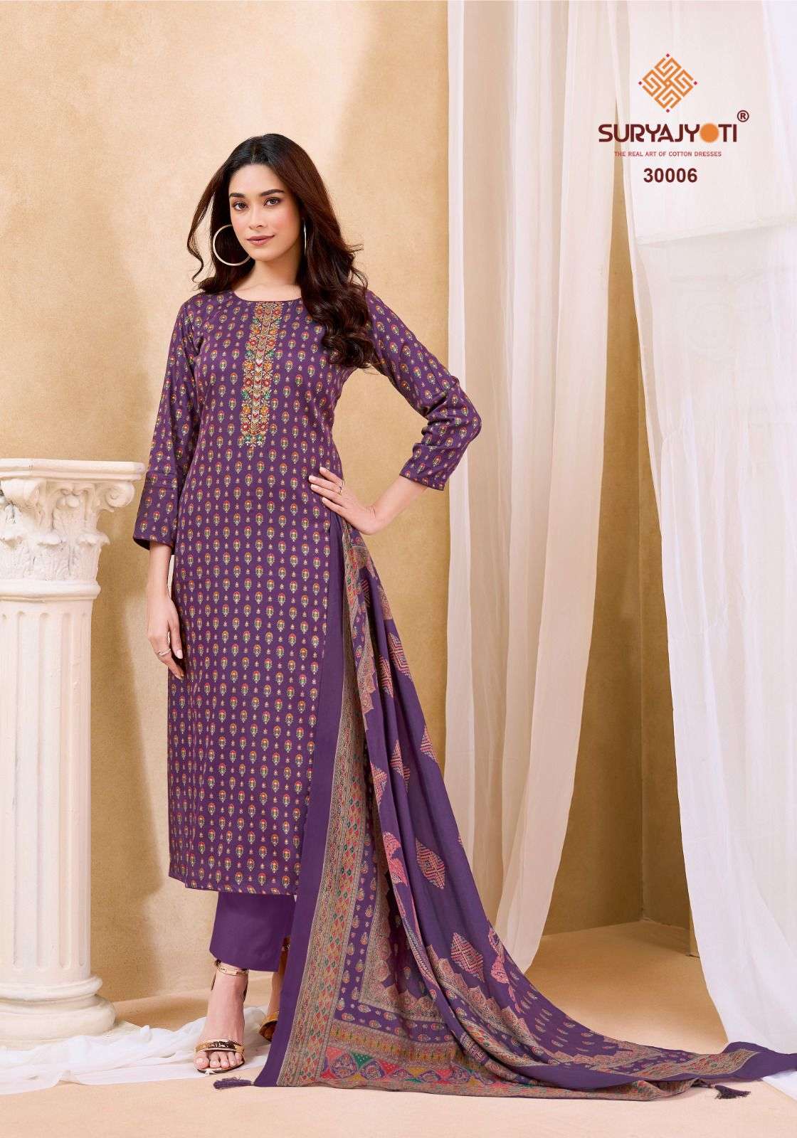 SURYAJYOTI KALKI VOL 30 JAM SATIN PRINT WITH FANCY WORK SUIT