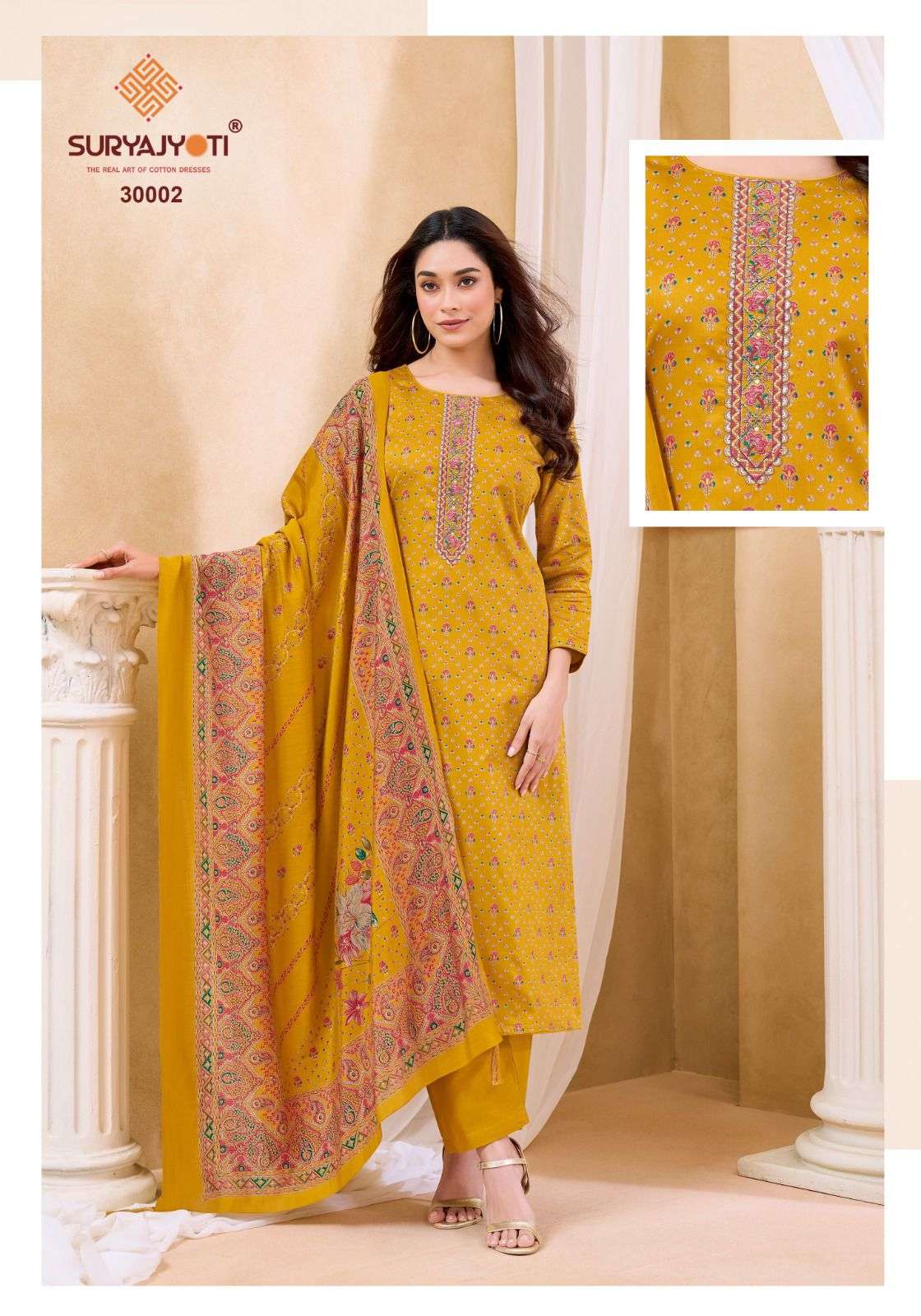 SURYAJYOTI KALKI VOL 30 JAM SATIN PRINT WITH FANCY WORK SUIT