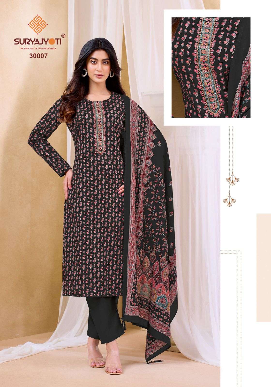 SURYAJYOTI KALKI VOL 30 JAM SATIN PRINT WITH FANCY WORK SUIT