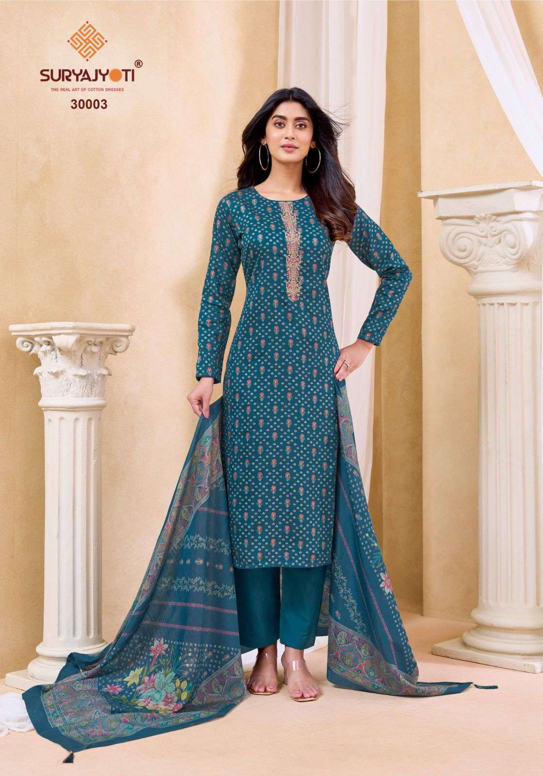 SURYAJYOTI KALKI VOL 30 JAM SATIN PRINT WITH FANCY WORK SUIT