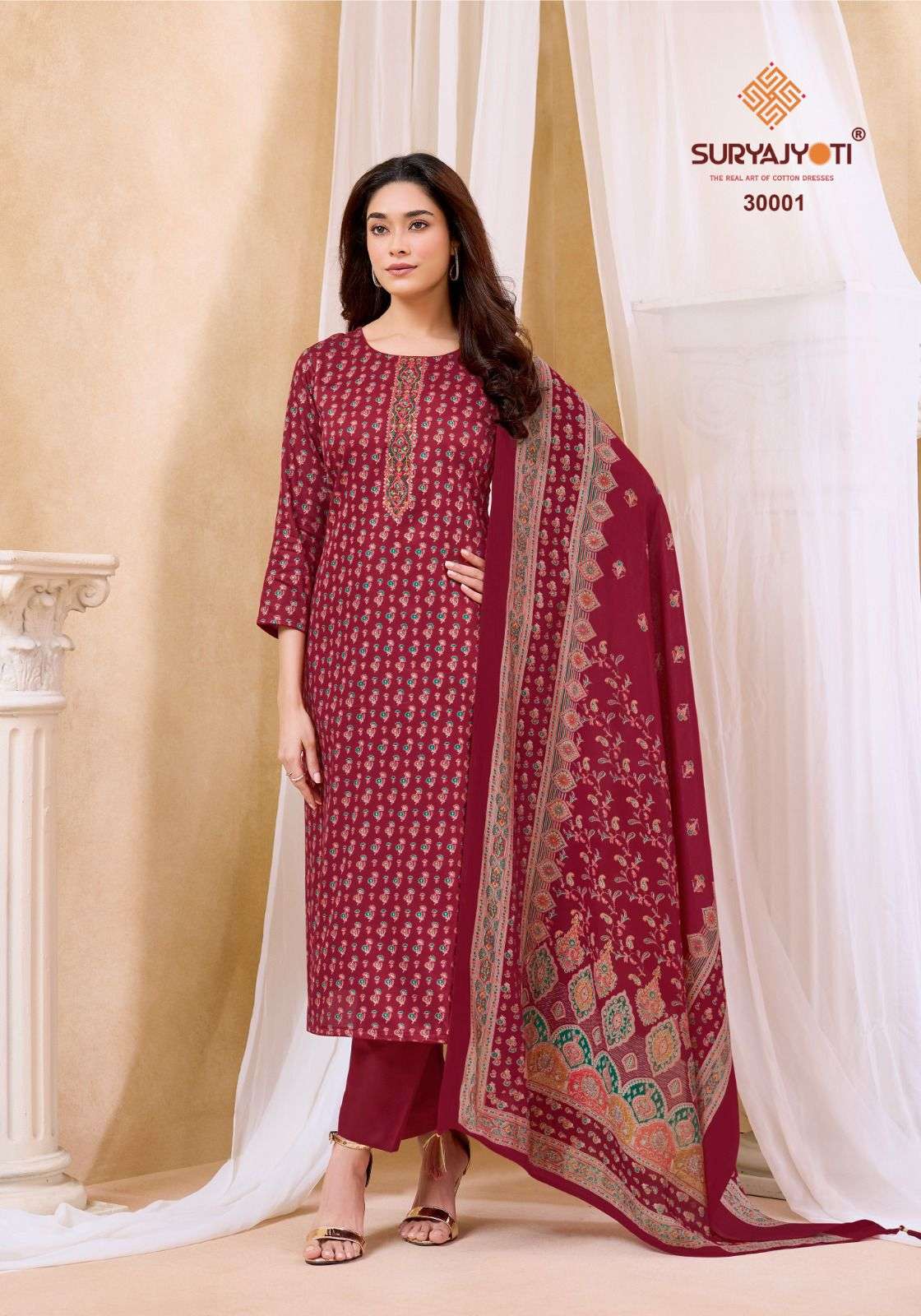 SURYAJYOTI KALKI VOL 30 JAM SATIN PRINT WITH FANCY WORK SUIT