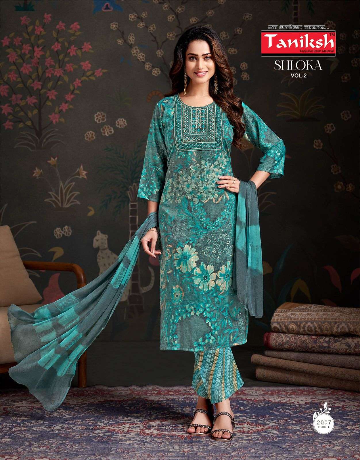 TANIKSH SHLOKA VOL 2 RAYON PRINT LADIES KURTI BOTTOM AND DUPATTA