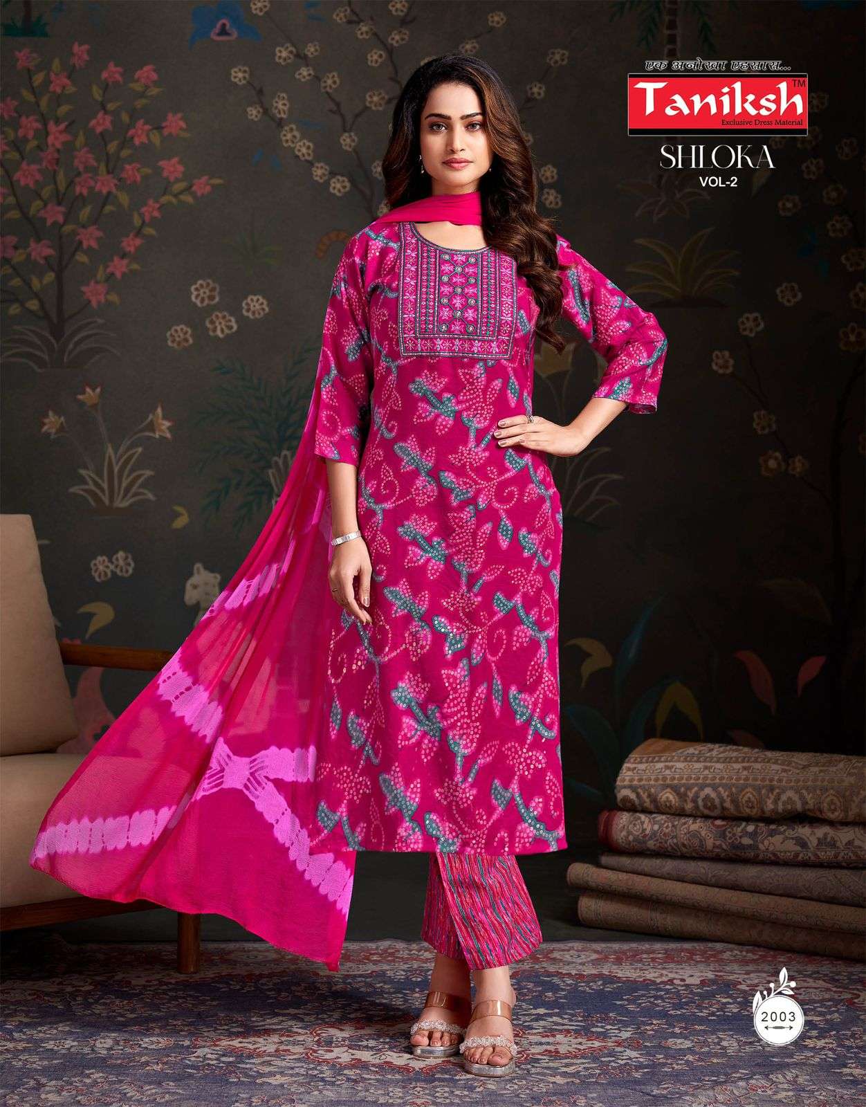 TANIKSH SHLOKA VOL 2 RAYON PRINT LADIES KURTI BOTTOM AND DUPATTA