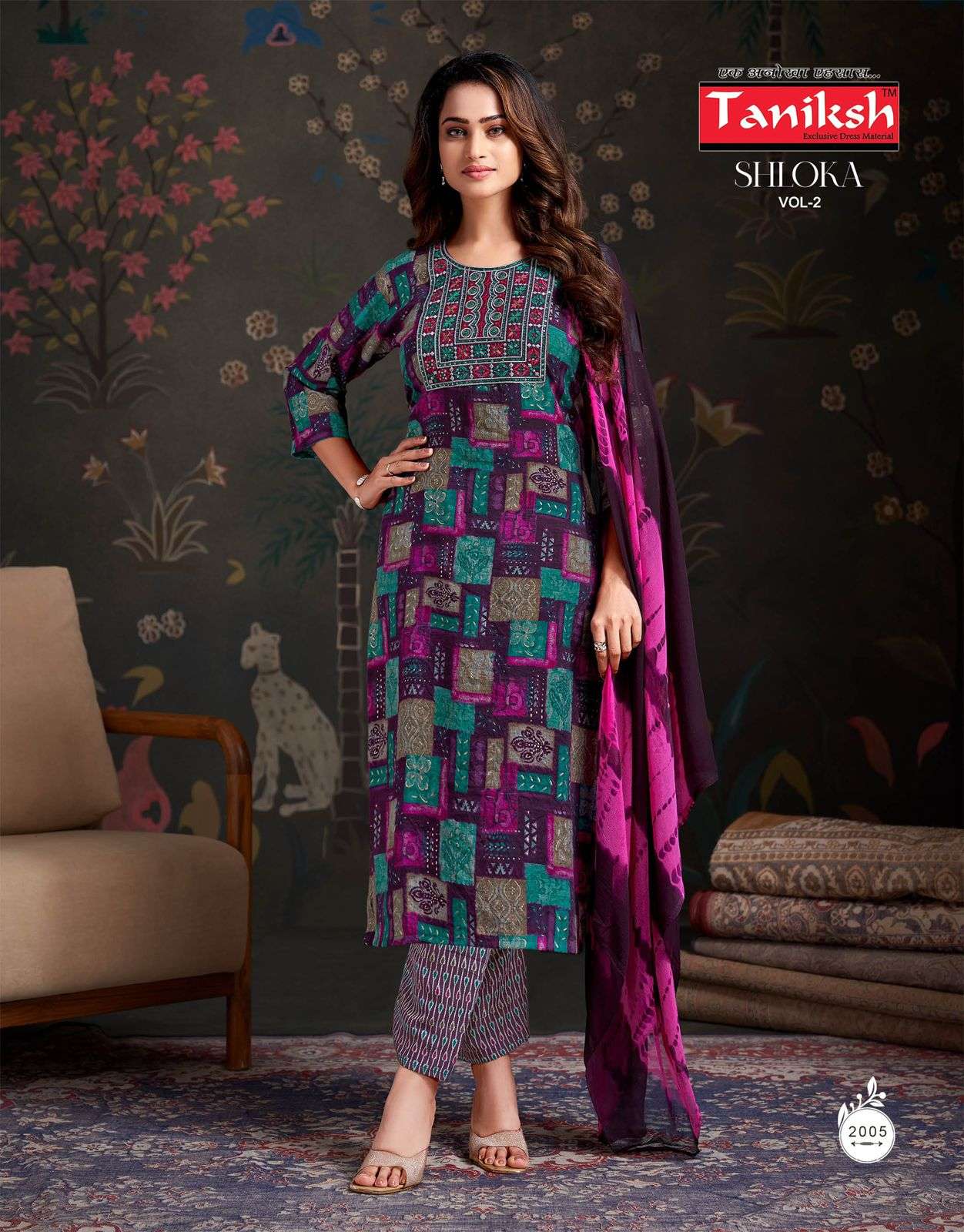 TANIKSH SHLOKA VOL 2 RAYON PRINT LADIES KURTI BOTTOM AND DUPATTA