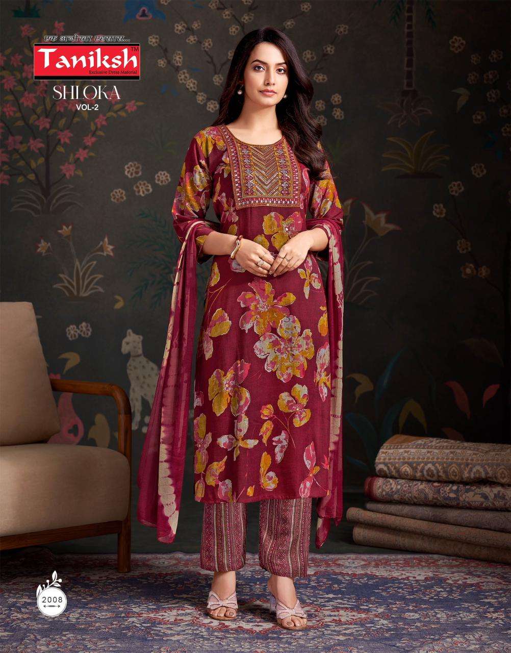 TANIKSH SHLOKA VOL 2 RAYON PRINT LADIES KURTI BOTTOM AND DUPATTA