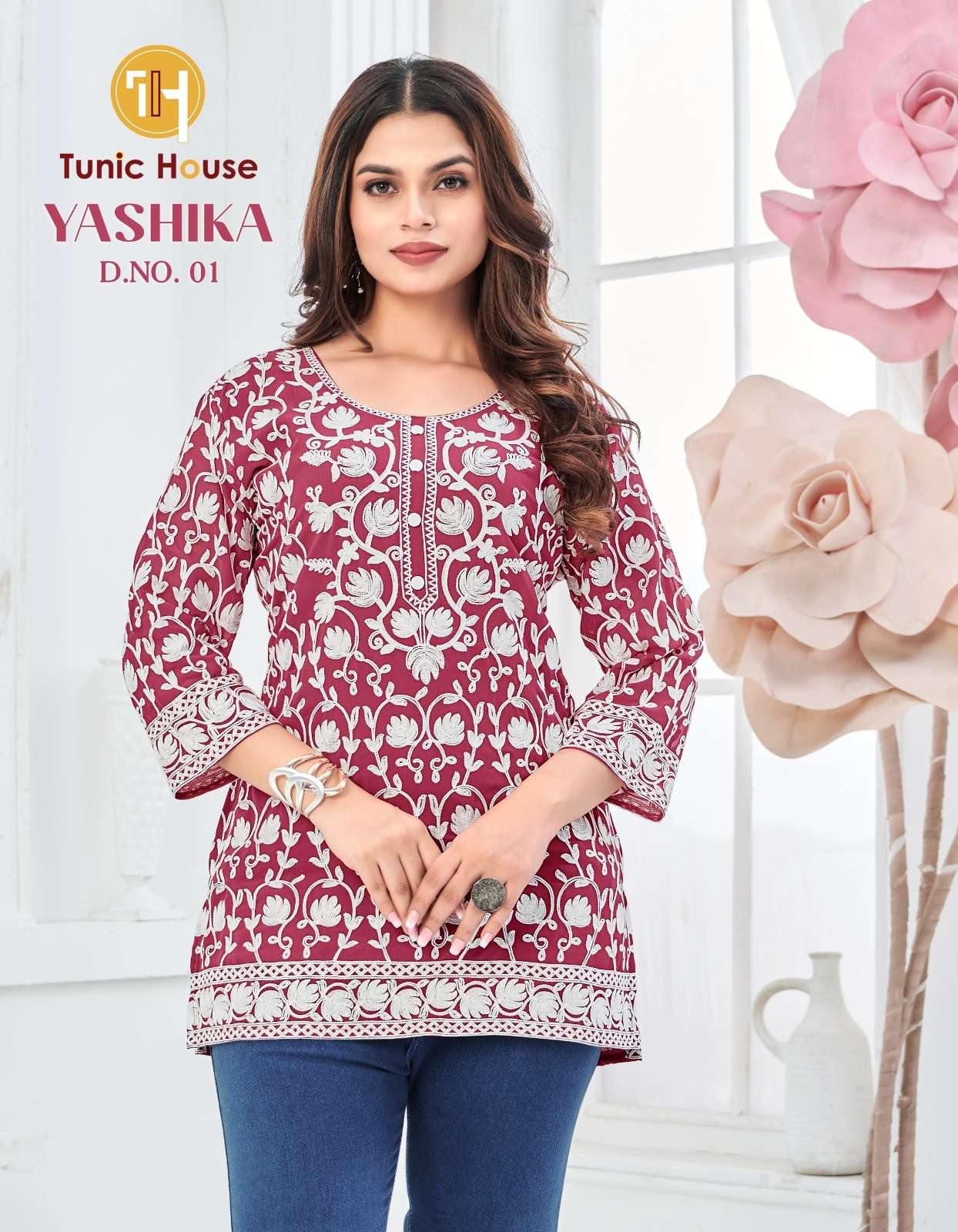 TUNIC HOUSE YASHIKA GEORGETTE SCHIFLI WORK LADIES FANCY TOP 