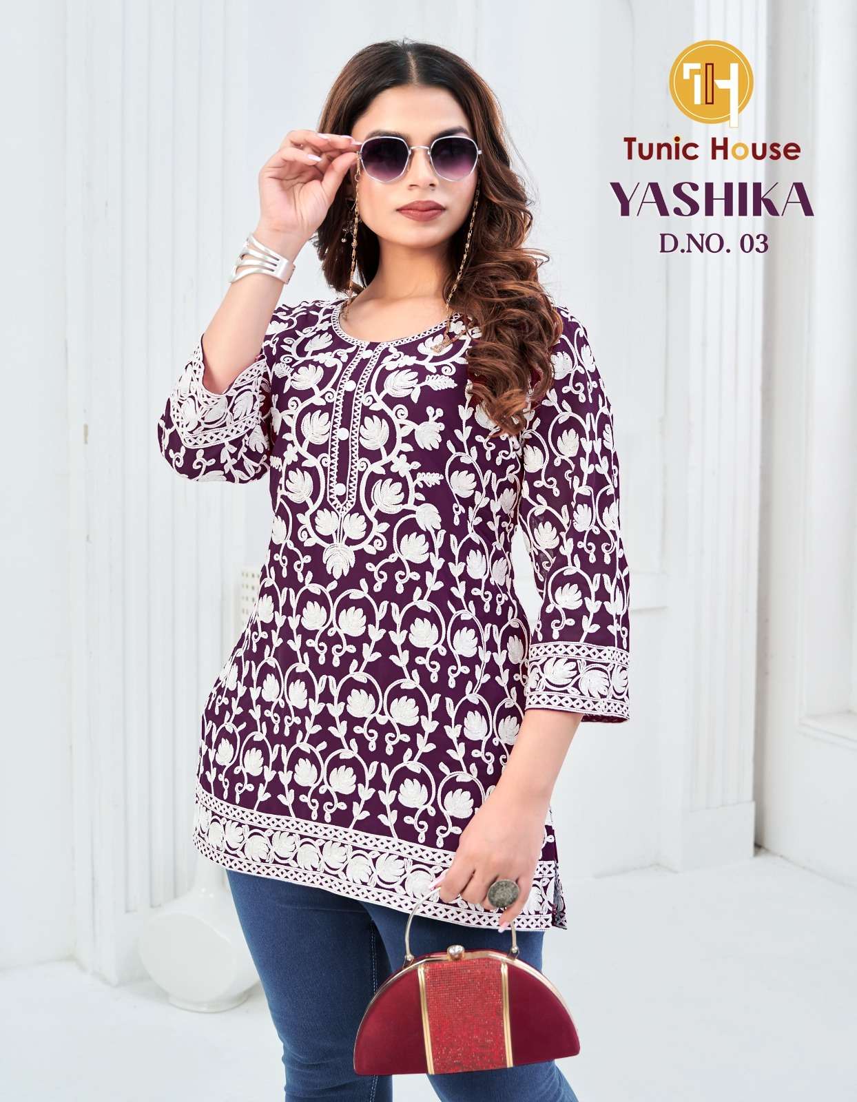 TUNIC HOUSE YASHIKA GEORGETTE SCHIFLI WORK LADIES FANCY TOP 