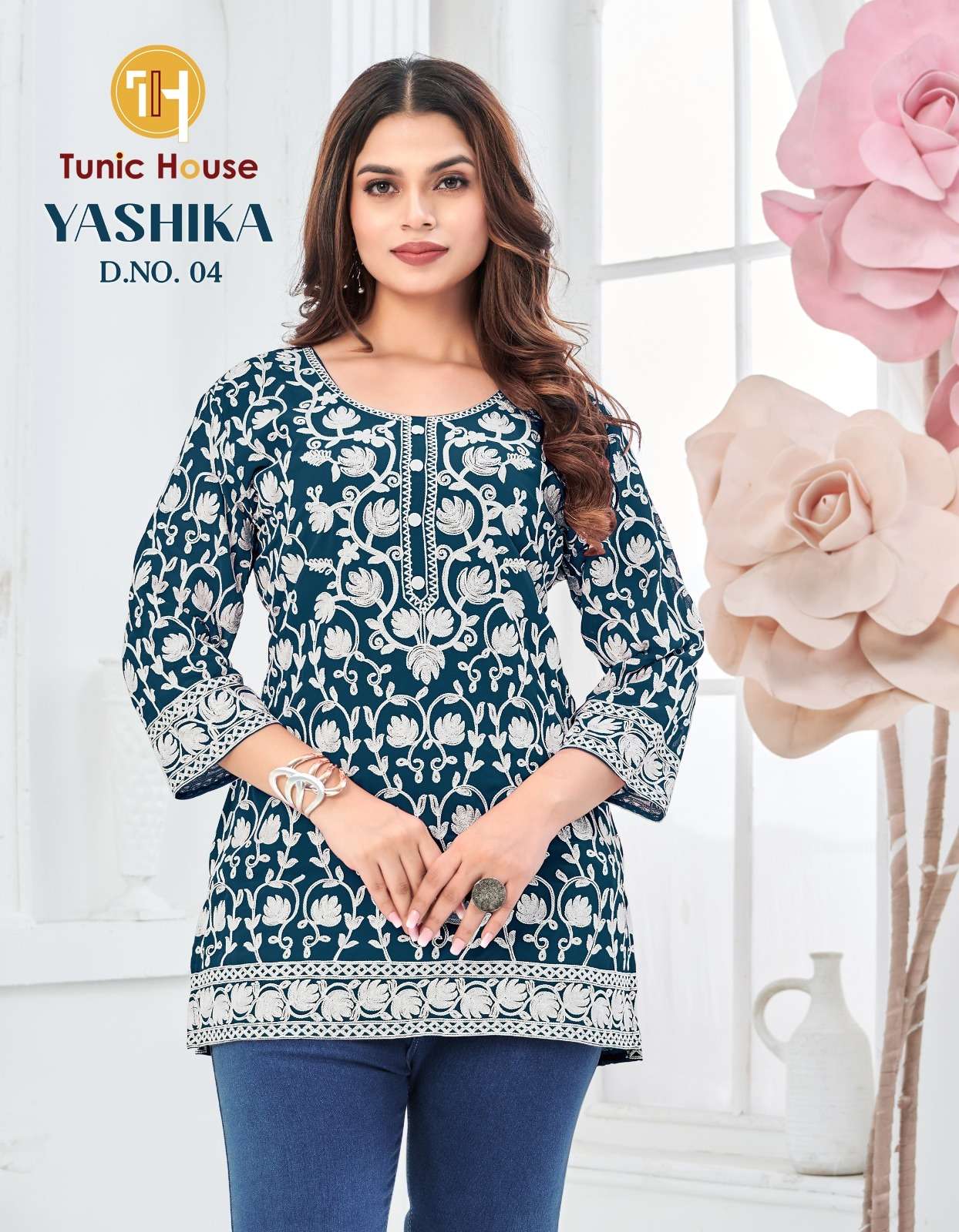TUNIC HOUSE YASHIKA GEORGETTE SCHIFLI WORK LADIES FANCY TOP 
