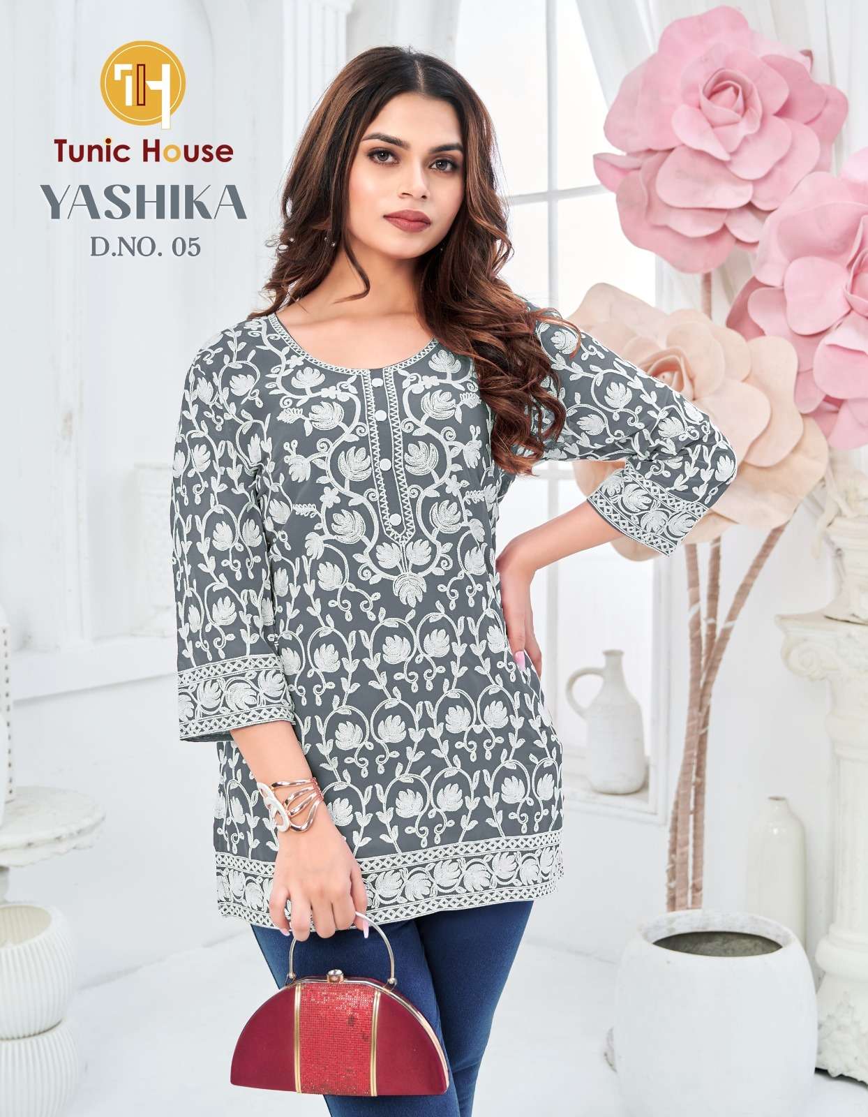TUNIC HOUSE YASHIKA GEORGETTE SCHIFLI WORK LADIES FANCY TOP 