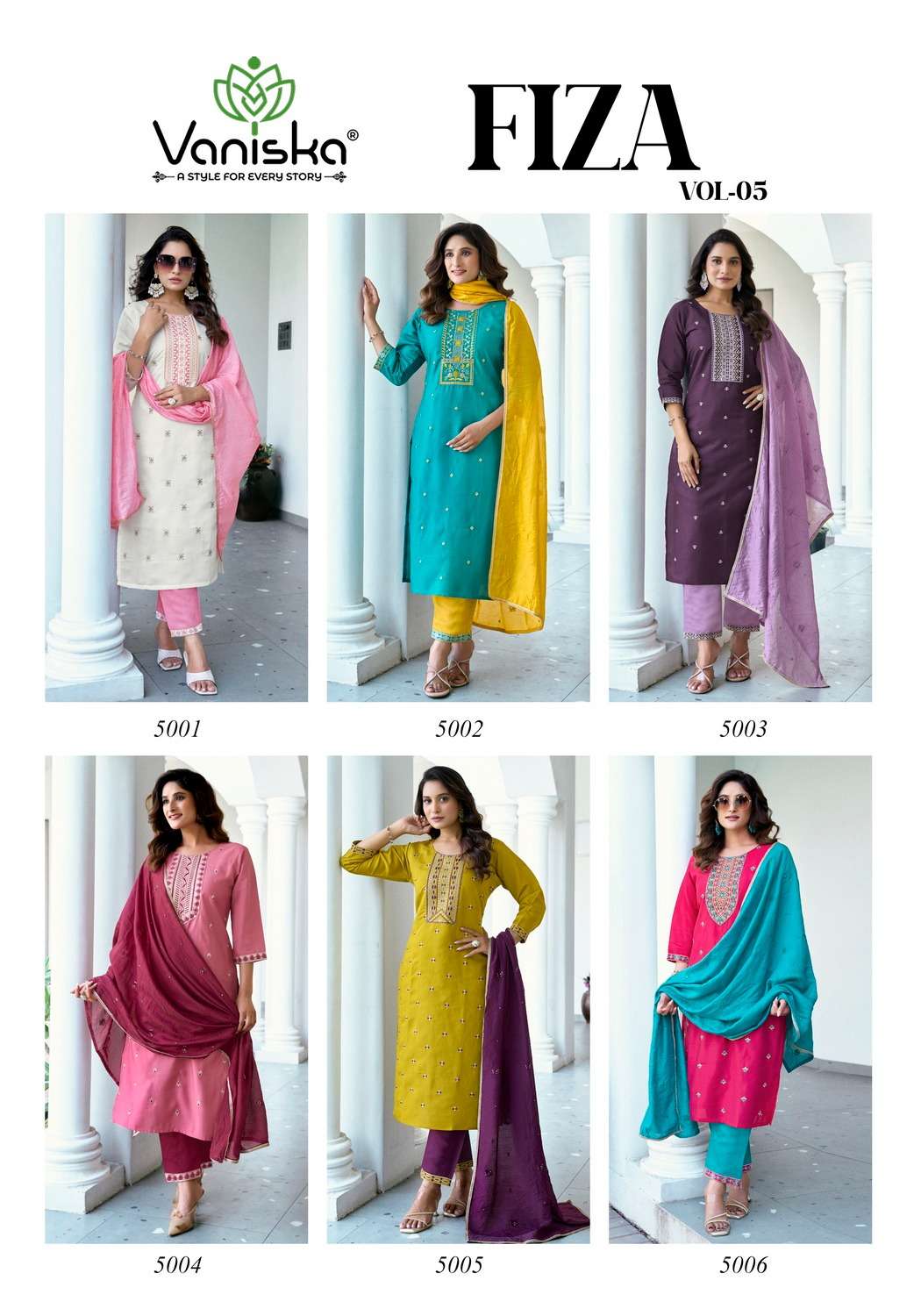 VANISKA FIZA VOL 5 SILK FANCY WORKS LADIES KURTI COMBO SET 