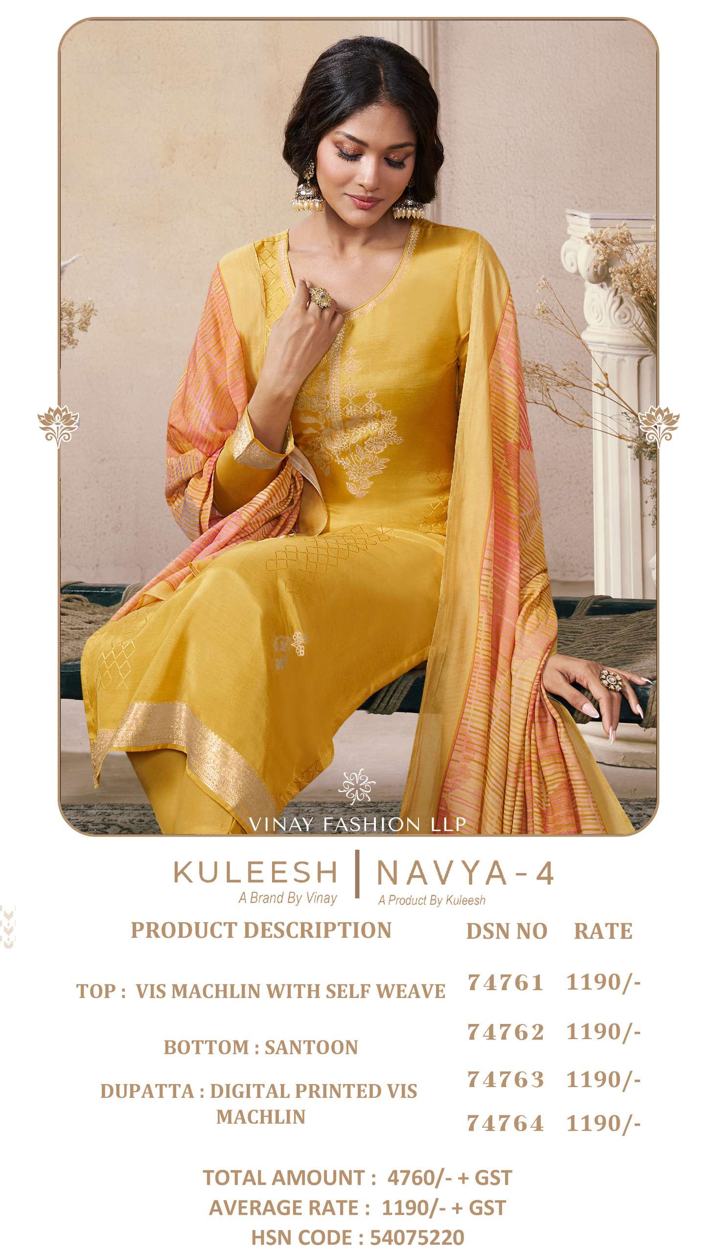 VINAY FASHION KULEESH NAVYA VOL 4 VISCOSE JACQUARD DESIGNER WORK SUIT