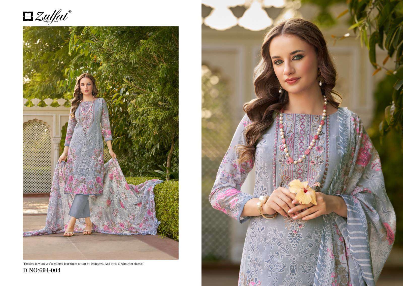 ZULFAT DESIGNER SUITS SANA SAFINA VOL 2 COTTON PRINT WITH FANCY WORK SUIT