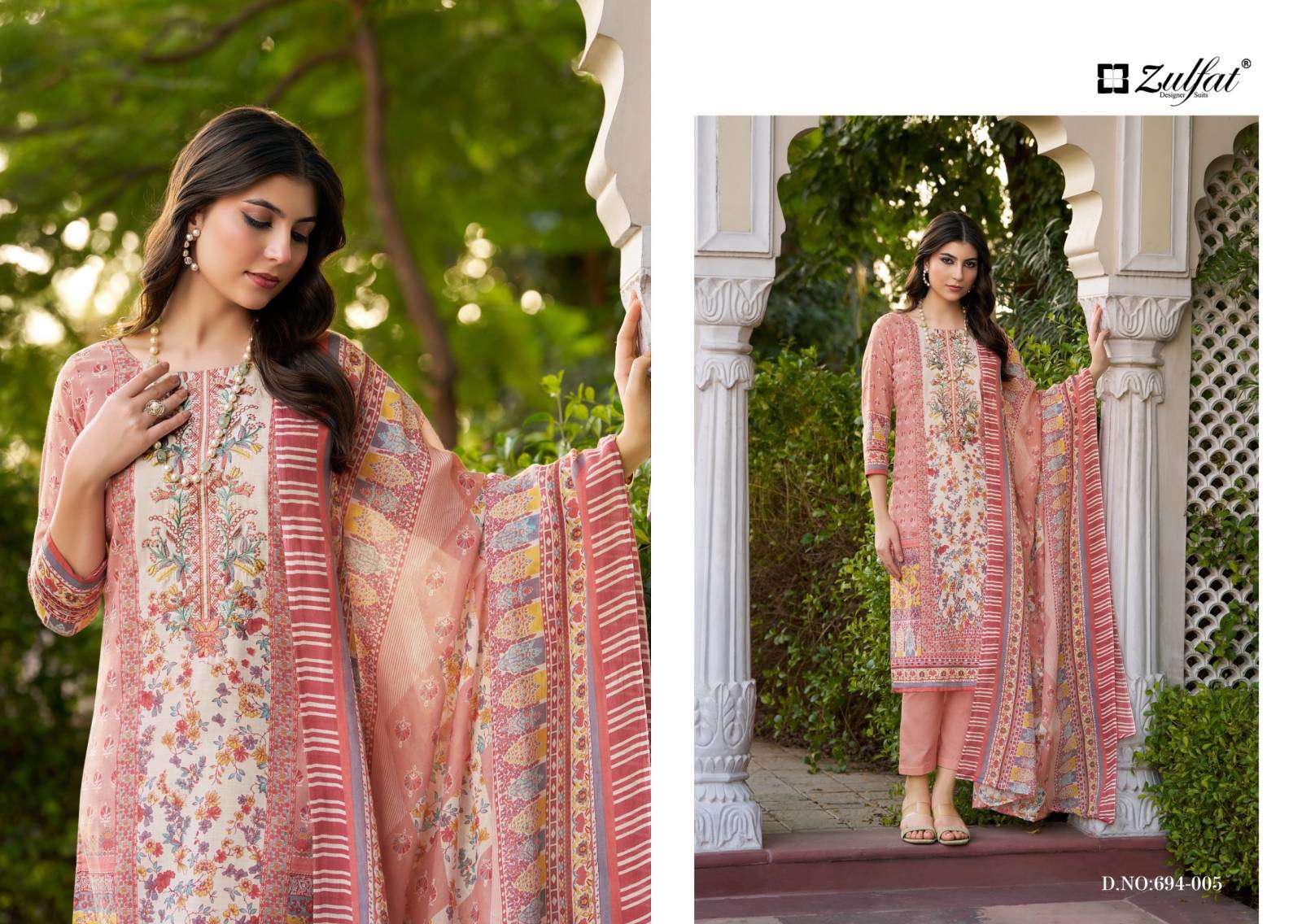 ZULFAT DESIGNER SUITS SANA SAFINA VOL 2 COTTON PRINT WITH FANCY WORK SUIT