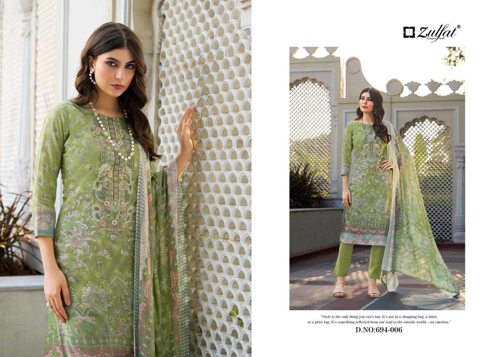 ZULFAT DESIGNER SUITS SANA SAFINA VOL 2 COTTON PRINT WITH FANCY WORK SUIT