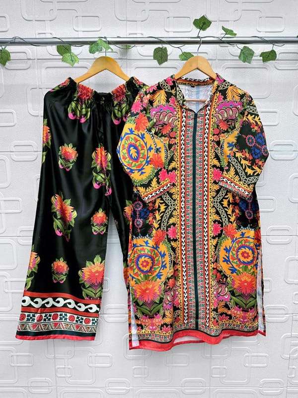 AASHA DESIGNER MODAL SATIN PRINT TURKISH READYMADE CO-ORD SET