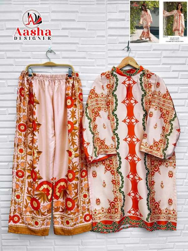 AASHA DESIGNER MODAL SATIN PRINT TURKISH READYMADE CO-ORD SET