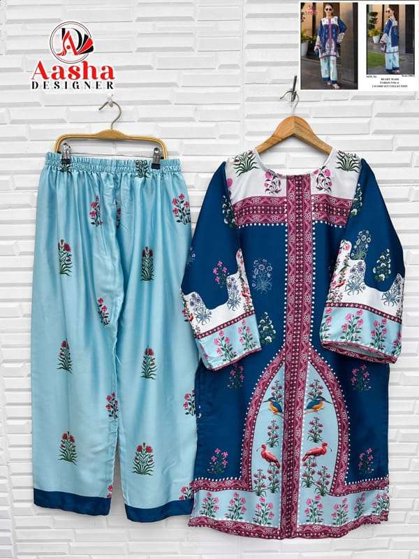 AASHA DESIGNER MODAL SATIN PRINT TURKISH READYMADE CO-ORD SET