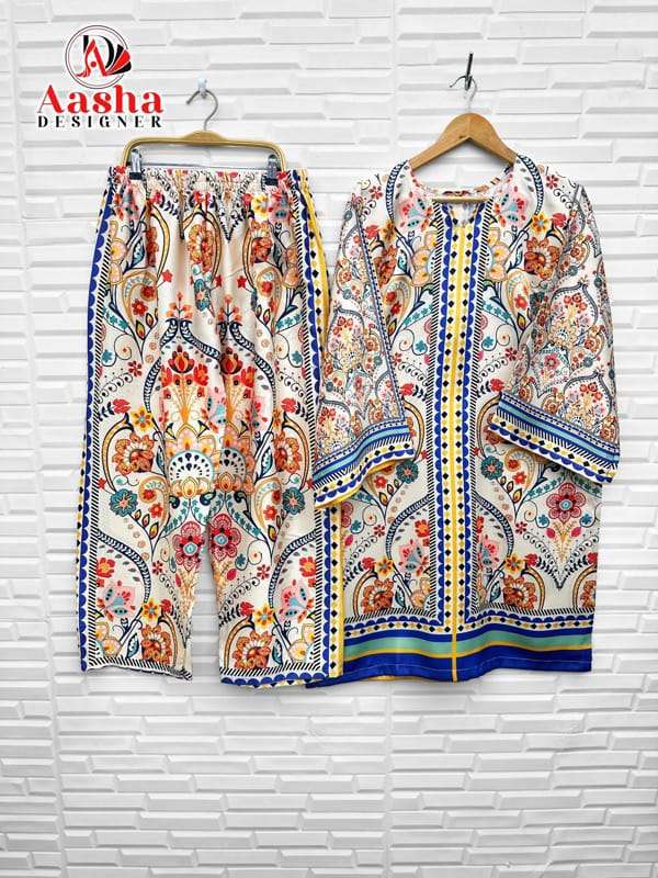 AASHA DESIGNER MODAL SATIN PRINT TURKISH READYMADE CO-ORD SET