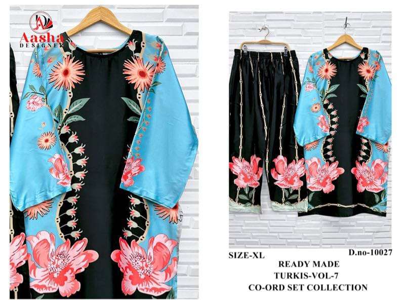AASHA DESIGNER MODAL SATIN PRINT TURKISH READYMADE CO-ORD SET