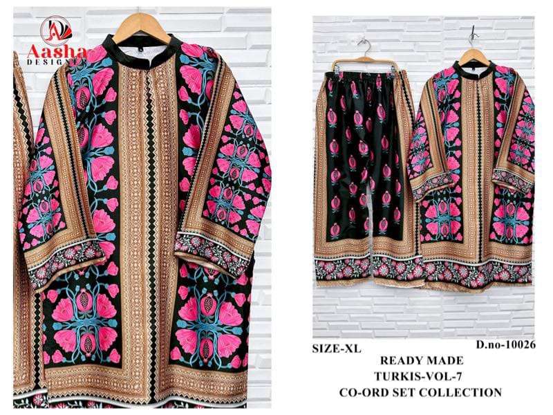 AASHA DESIGNER MODAL SATIN PRINT TURKISH READYMADE CO-ORD SET