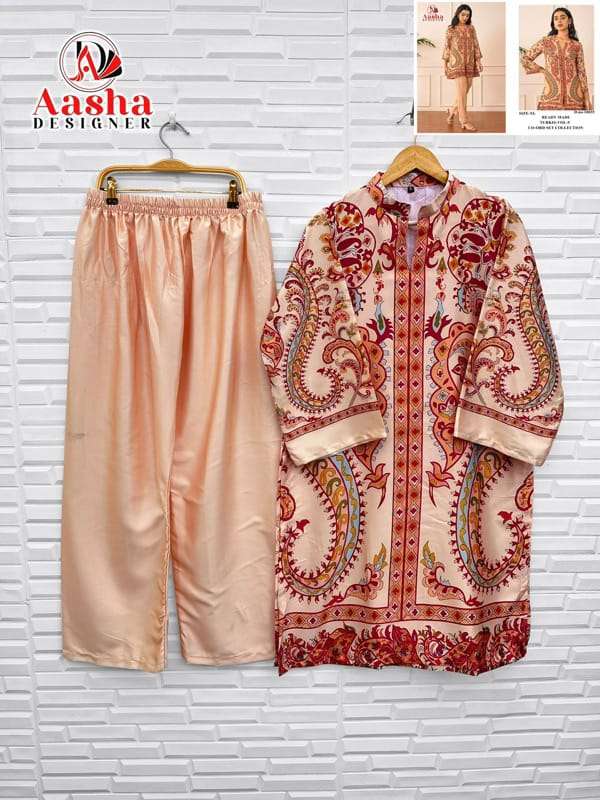 AASHA DESIGNER MODAL SATIN PRINT TURKISH READYMADE CO-ORD SET
