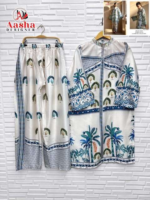 AASHA DESIGNER MODAL SATIN PRINT TURKISH READYMADE CO-ORD SET