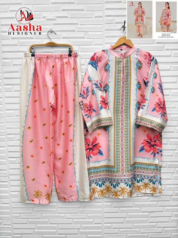 AASHA DESIGNER MODAL SATIN PRINT TURKISH READYMADE CO-ORD SET