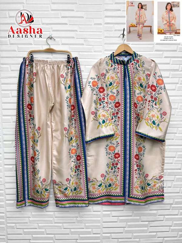 AASHA DESIGNER MODAL SATIN PRINT TURKISH READYMADE CO-ORD SET