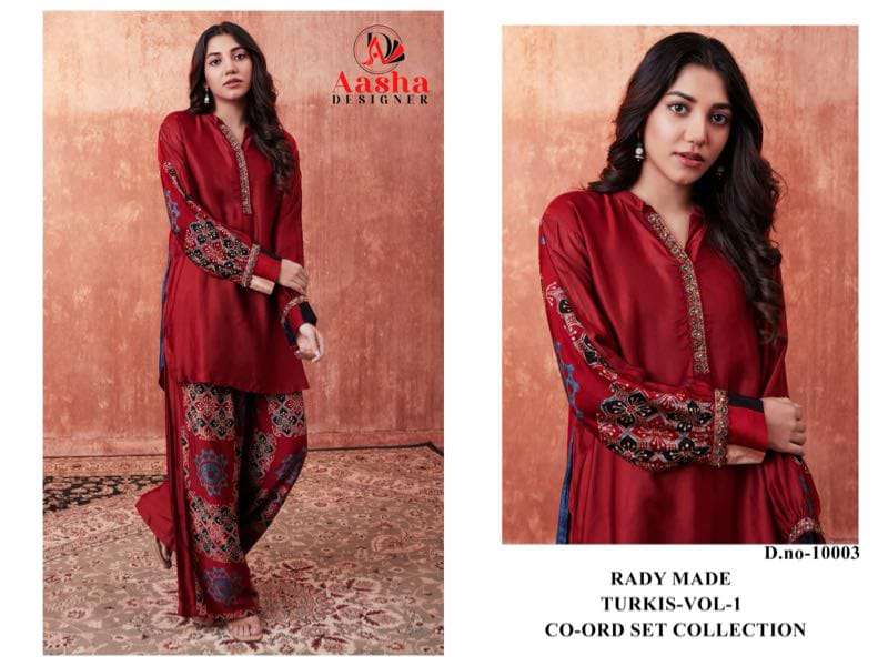 AASHA DESIGNER MODAL SATIN PRINT TURKISH READYMADE CO-ORD SET