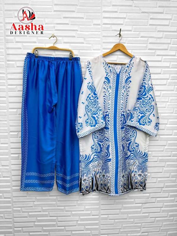 AASHA DESIGNER MODAL SATIN PRINT TURKISH READYMADE CO-ORD SET