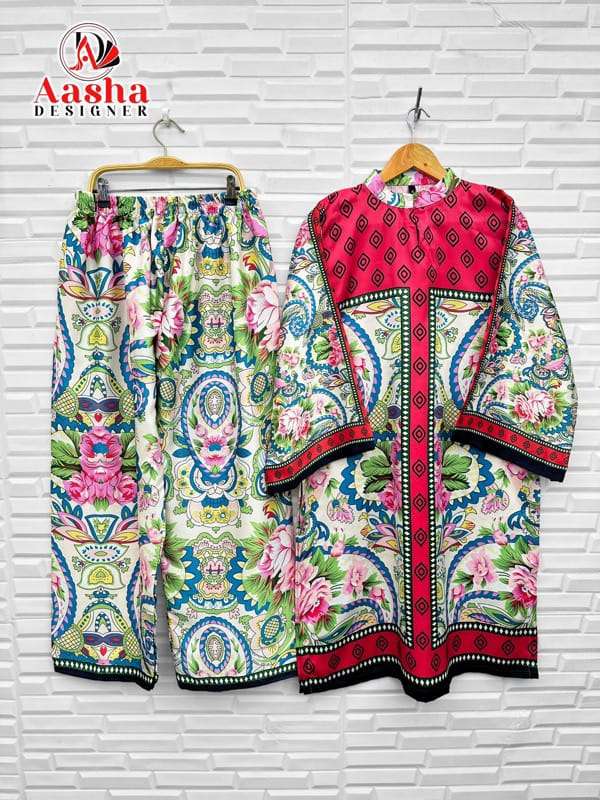 AASHA DESIGNER MODAL SATIN PRINT TURKISH READYMADE CO-ORD SET