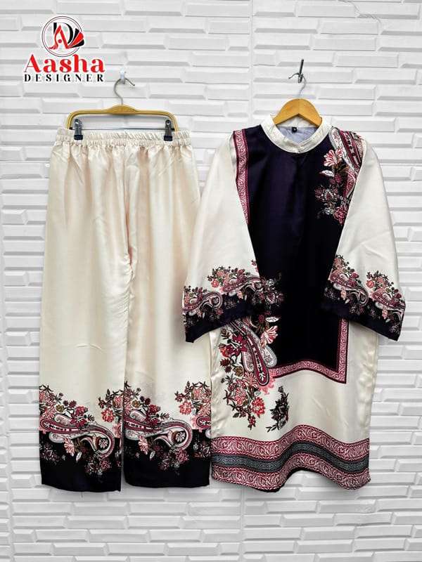 AASHA DESIGNER MODAL SATIN PRINT TURKISH READYMADE CO-ORD SET