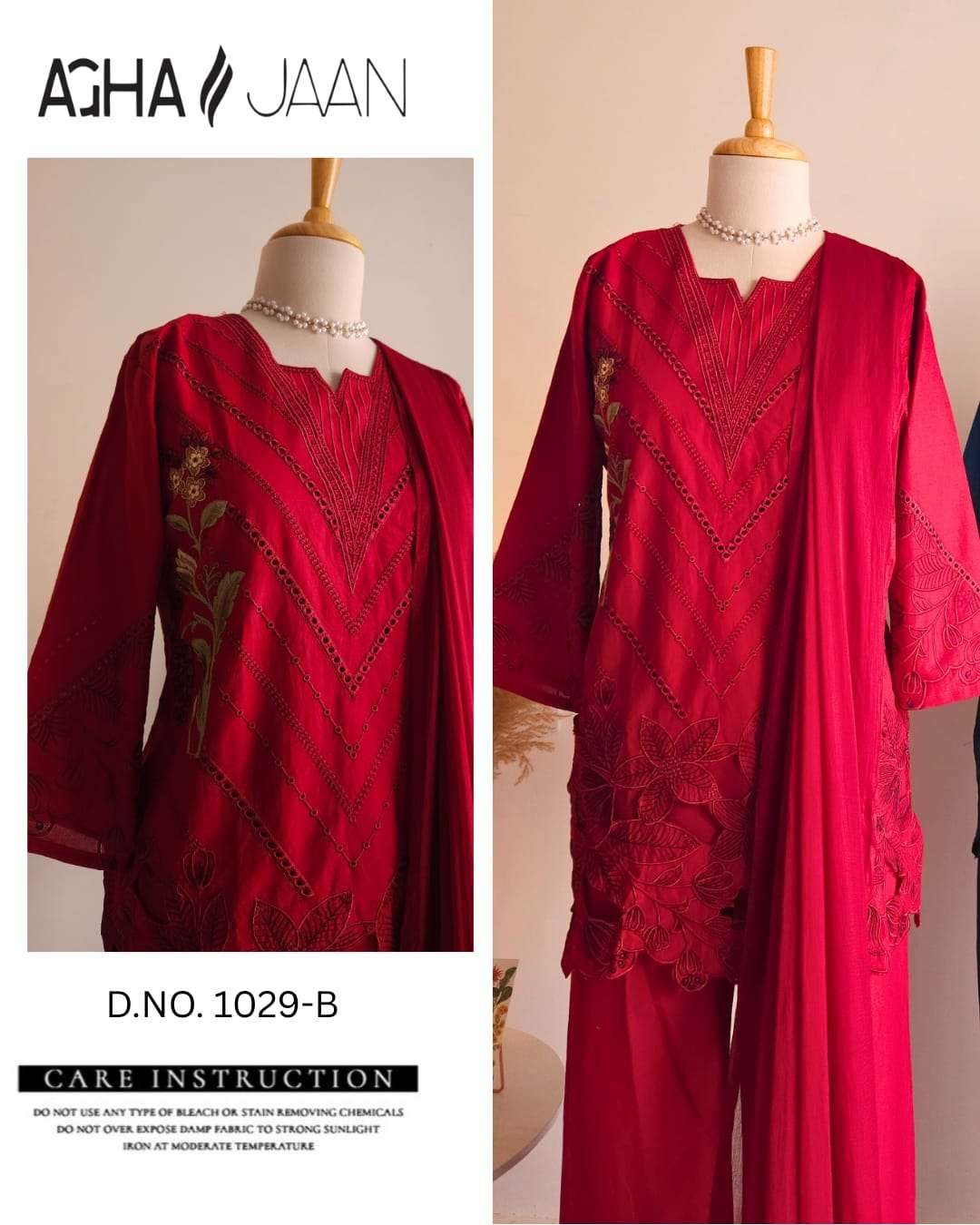 AGHAJAAN DESIGN NO - 1029 CAMBRIC COTTON EMBROIDERED CUT WORK READYMADE PAKISTANI SUIT