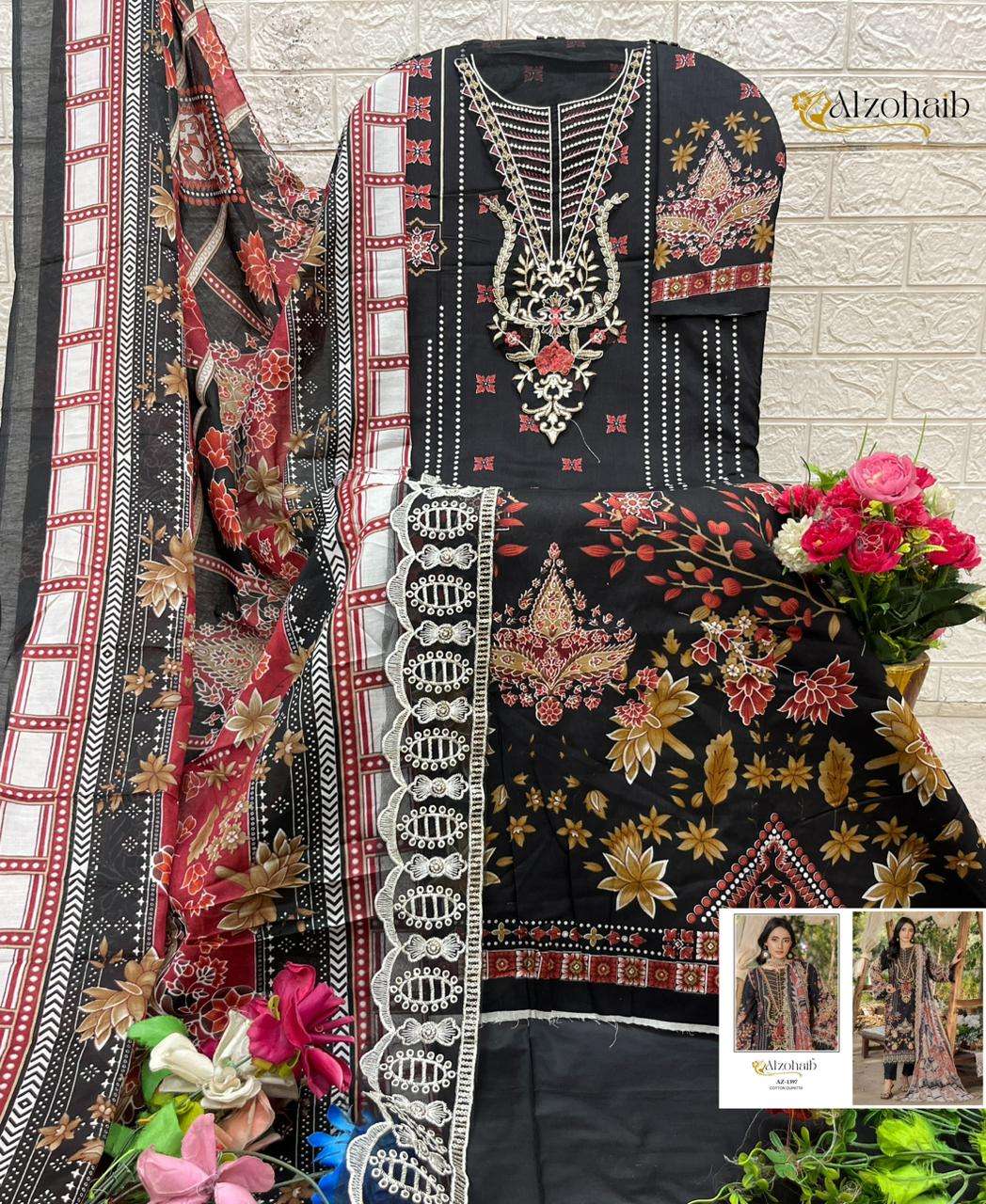AL ZOHAIB AALSHA VOL 2 COTTON PATCH EMBROIDERY WORK SUIT
