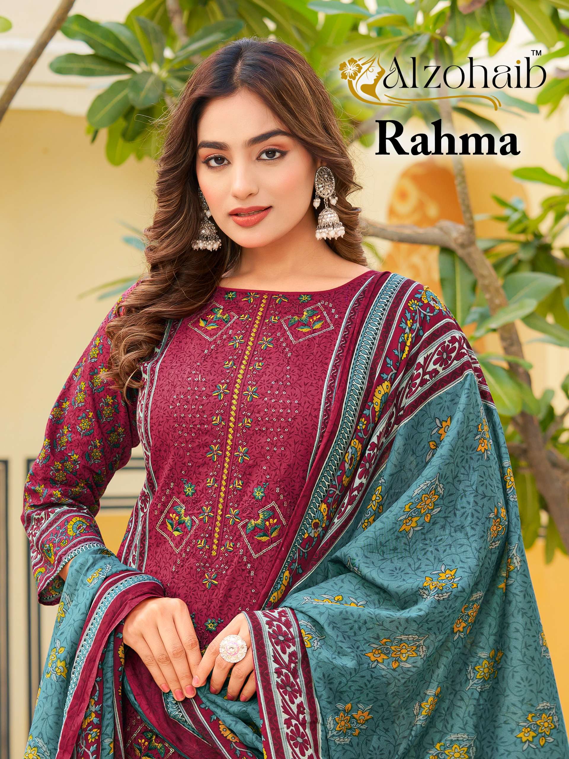 AL ZOHAIB DESIGN NO - 1382-1383-1384-1385 PURE COTTON PRINT HEAVY SELF WORK PAKISTANI SUIT