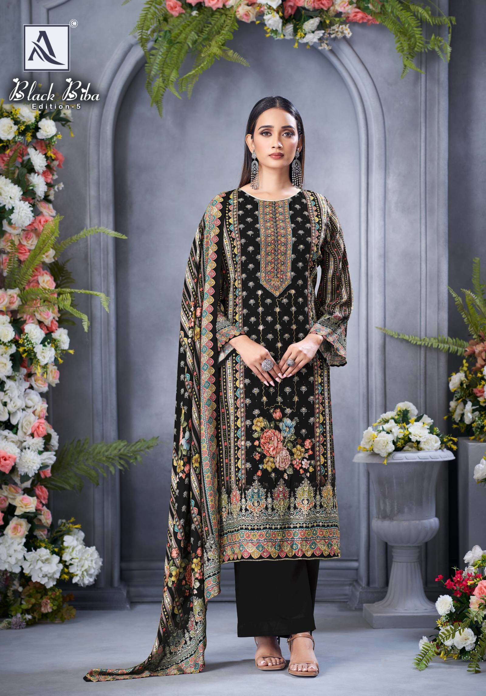ALOK SUITS BLACK BIBA EDITION 5 VISCOSE DIGITAL PRINT WITH FANCY WORK SUIT
