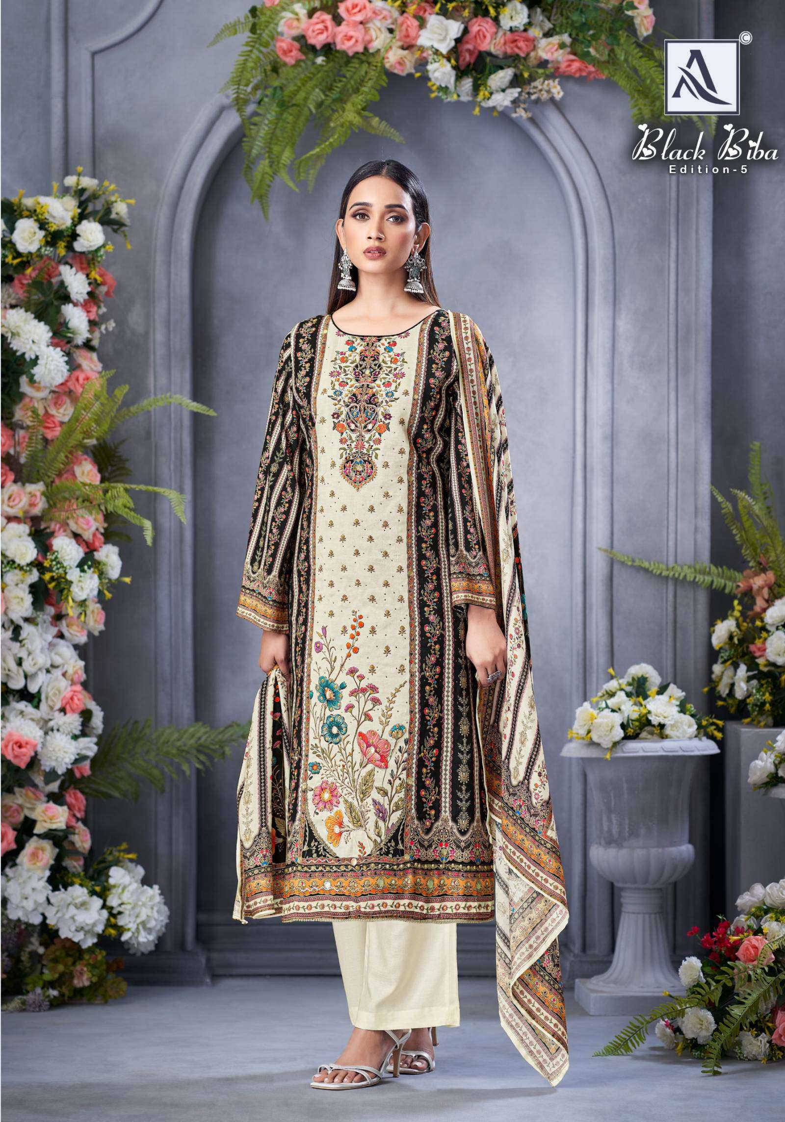ALOK SUITS BLACK BIBA EDITION 5 VISCOSE DIGITAL PRINT WITH FANCY WORK SUIT