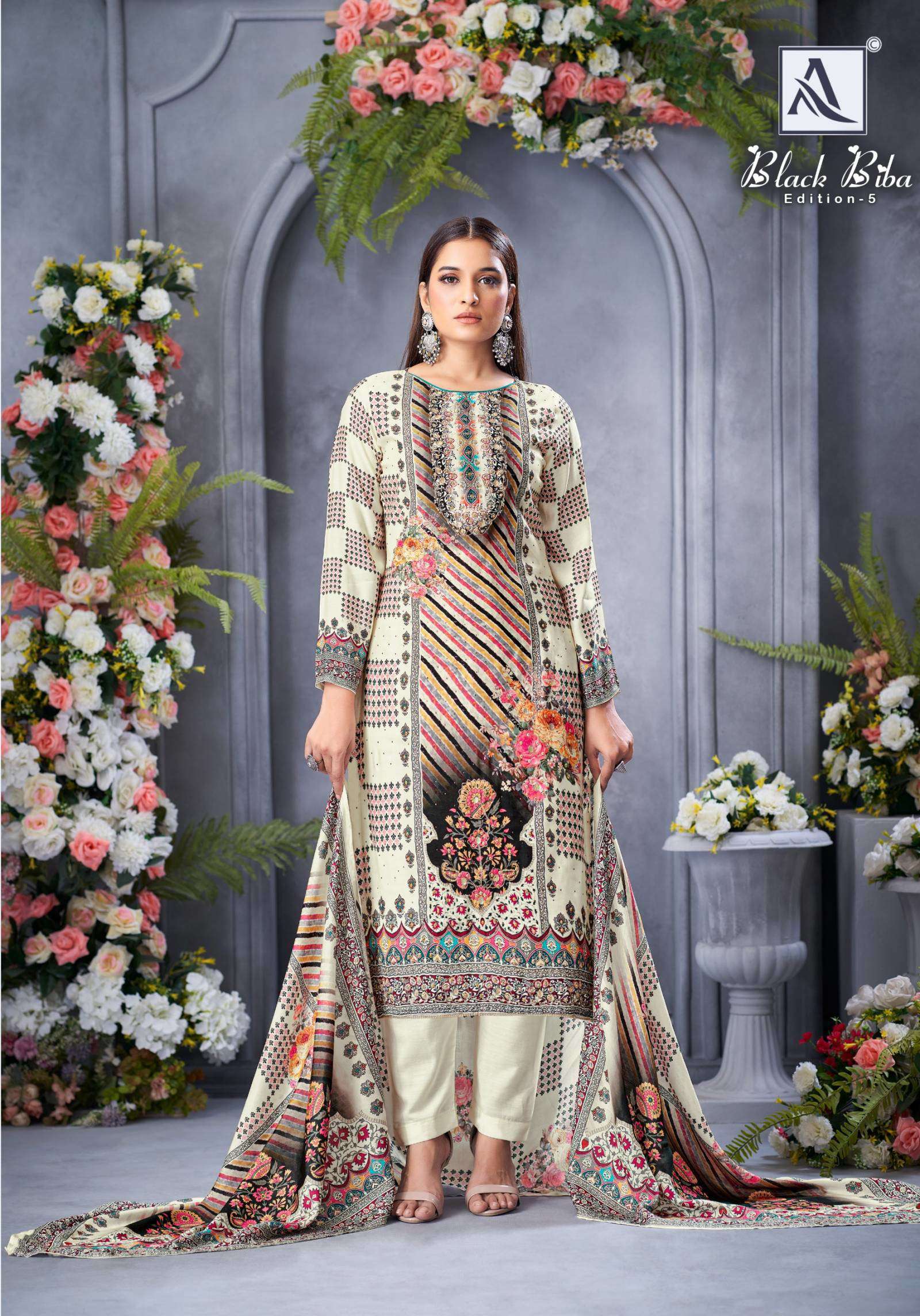 ALOK SUITS BLACK BIBA EDITION 5 VISCOSE DIGITAL PRINT WITH FANCY WORK SUIT