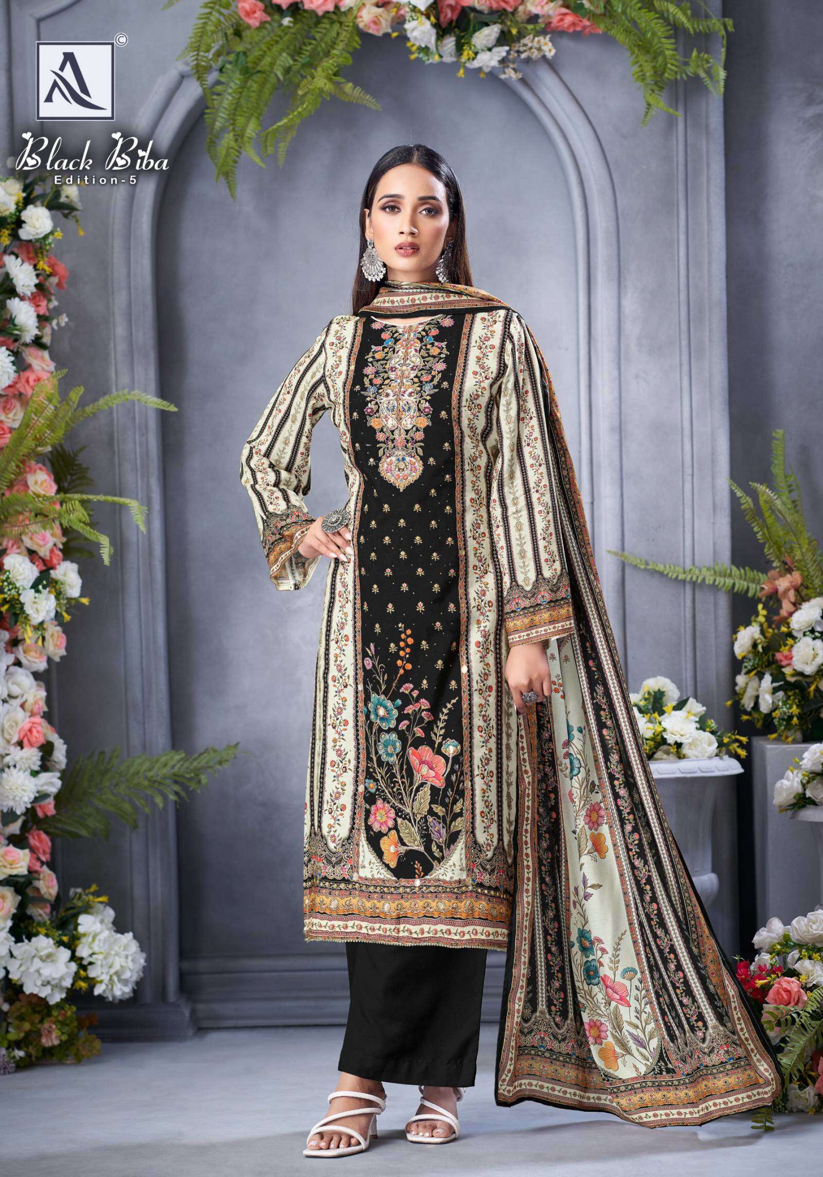 ALOK SUITS BLACK BIBA EDITION 5 VISCOSE DIGITAL PRINT WITH FANCY WORK SUIT