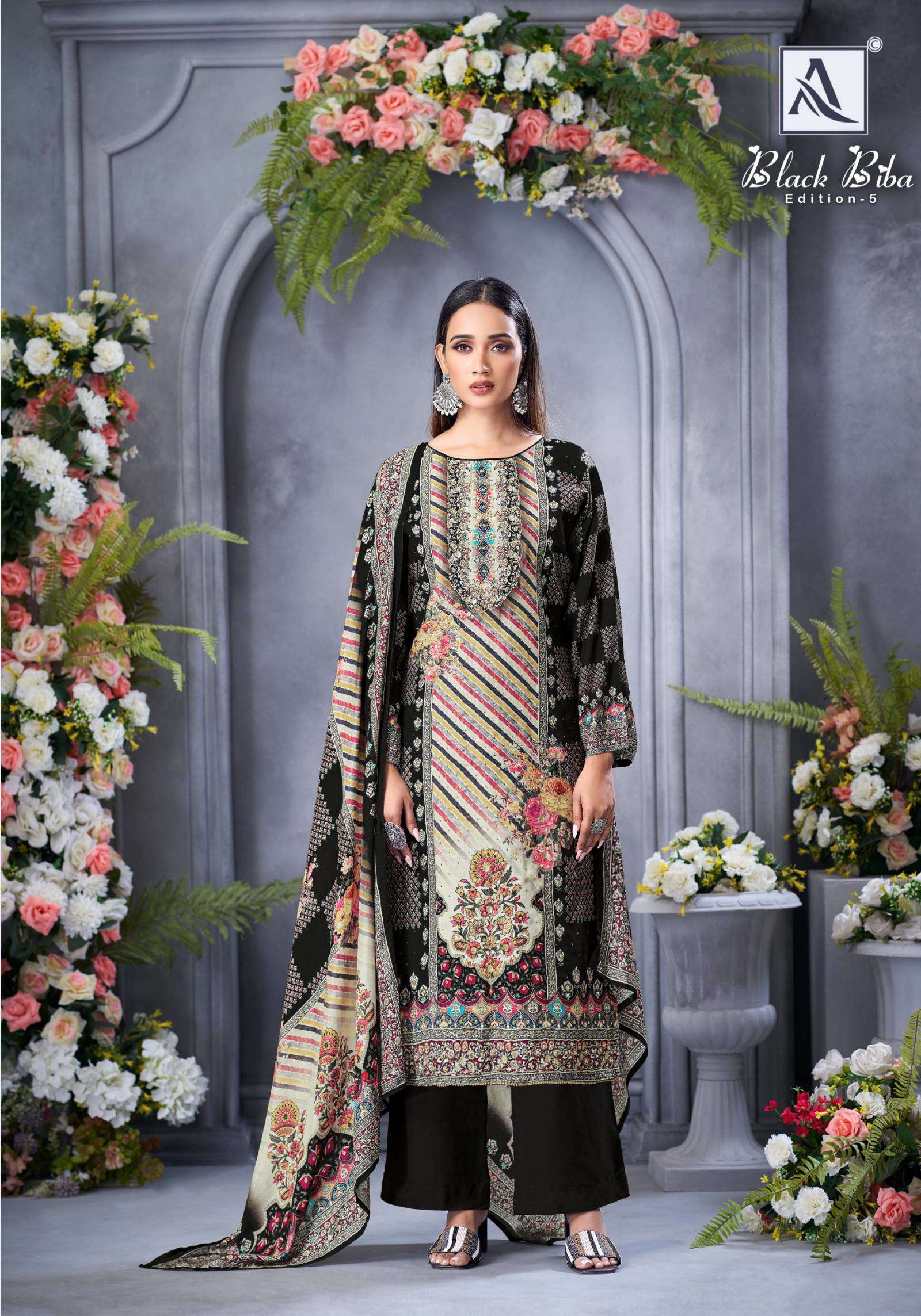 ALOK SUITS BLACK BIBA EDITION 5 VISCOSE DIGITAL PRINT WITH FANCY WORK SUIT