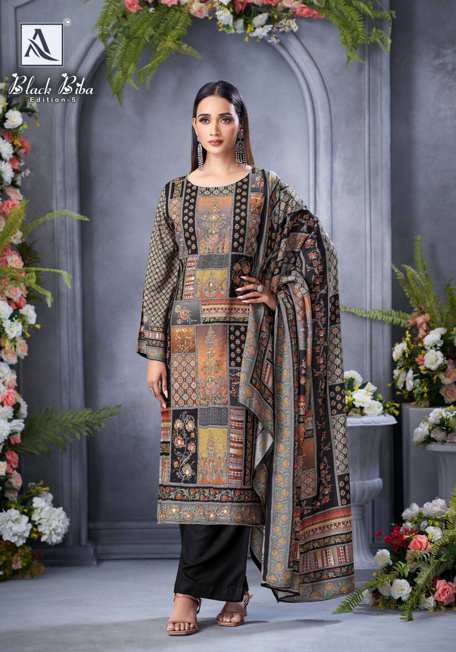 ALOK SUITS BLACK BIBA EDITION 5 VISCOSE DIGITAL PRINT WITH FANCY WORK SUIT
