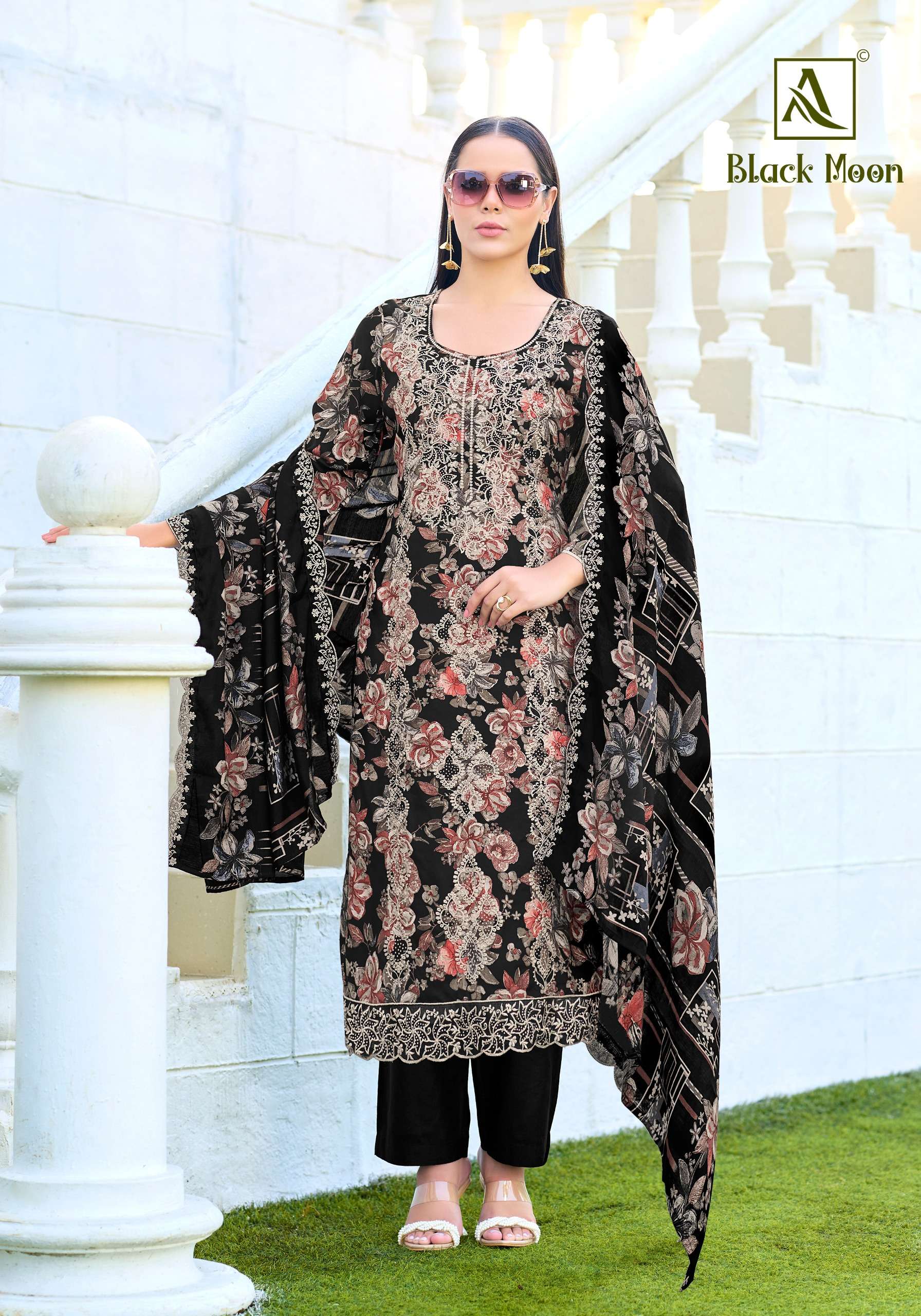 ALOK SUITS BLACK MOON VISCOSE PRINT WITH FANCY EMBROIDERY WORK SUIT