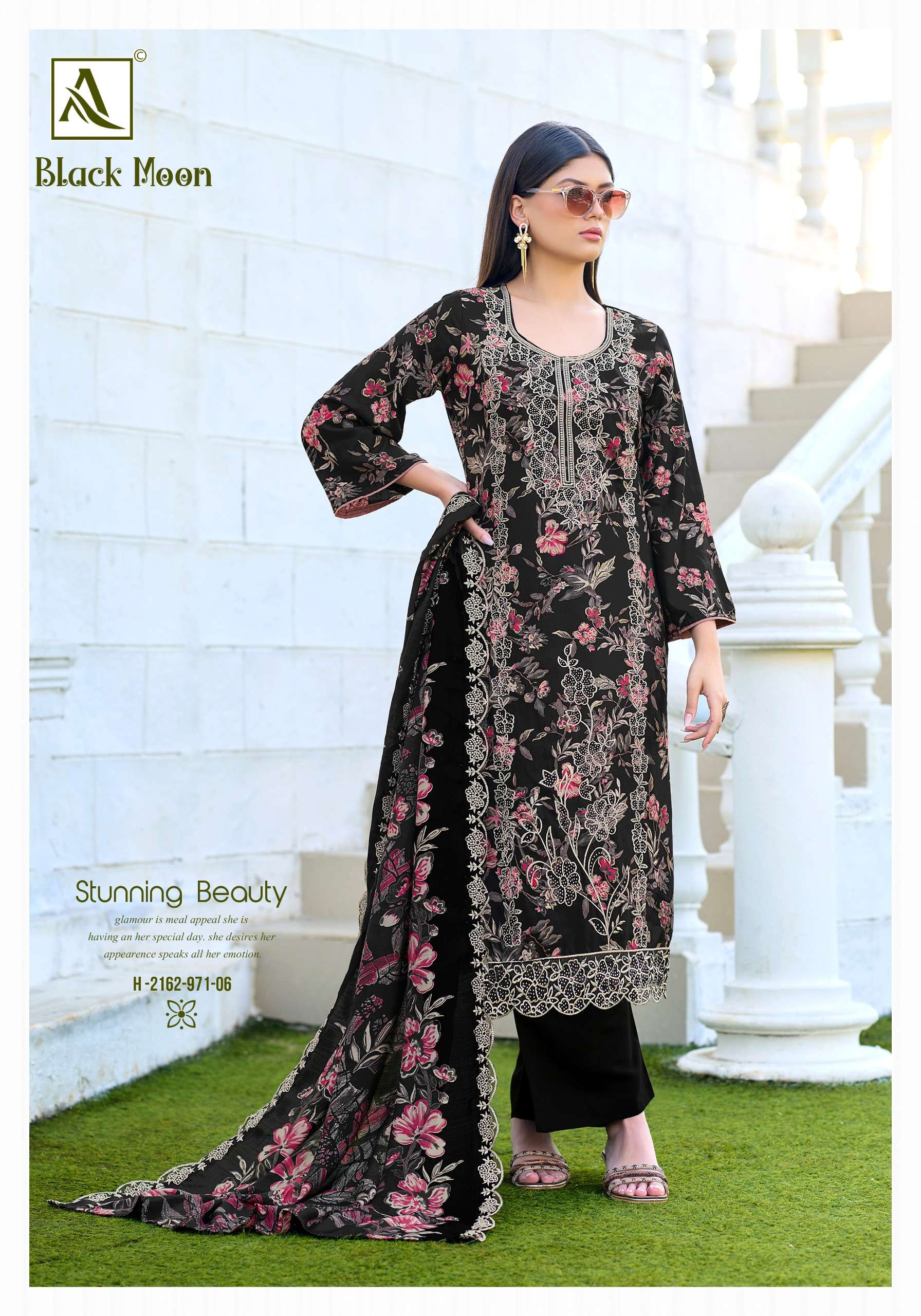 ALOK SUITS BLACK MOON VISCOSE PRINT WITH FANCY EMBROIDERY WORK SUIT