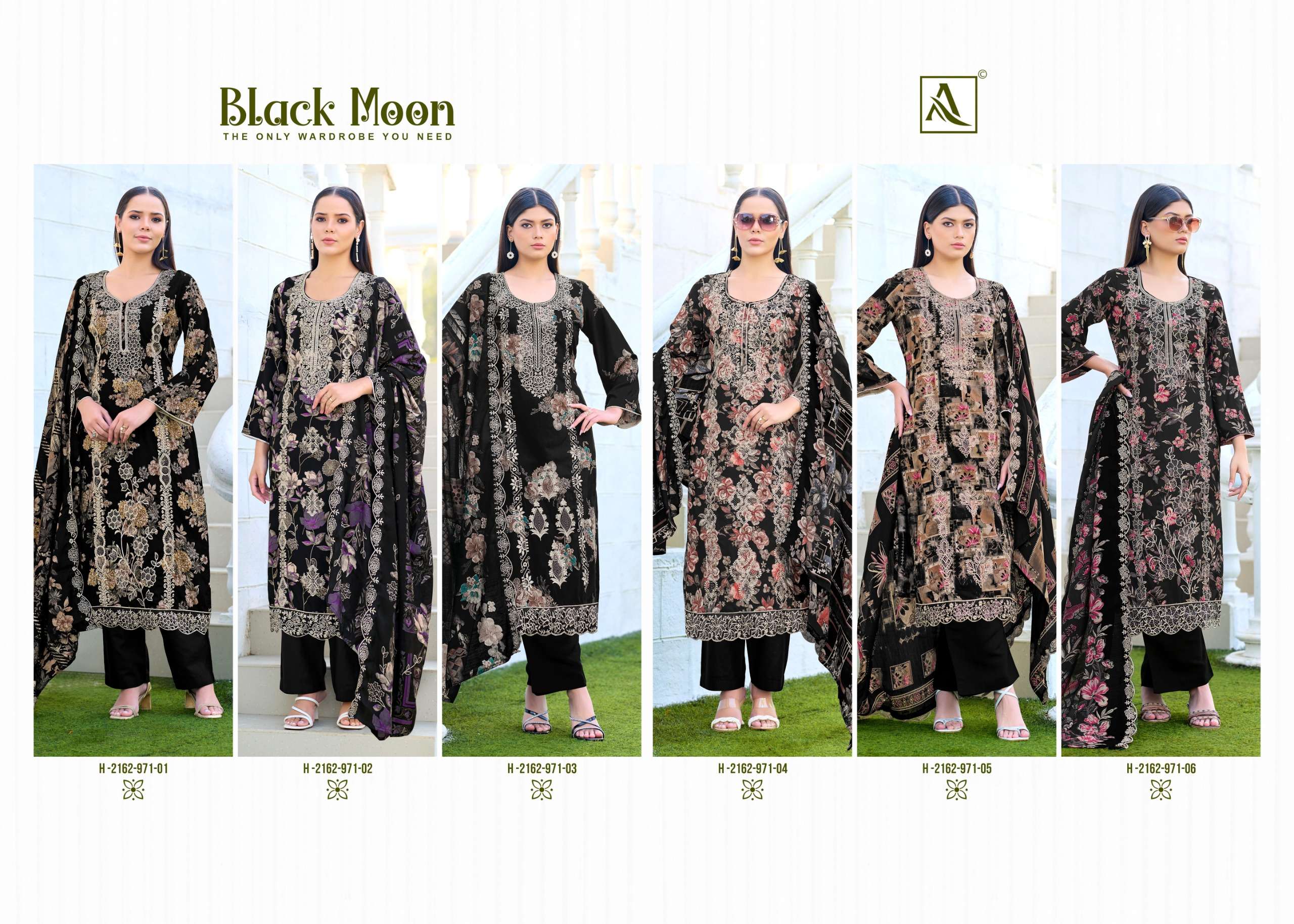 ALOK SUITS BLACK MOON VISCOSE PRINT WITH FANCY EMBROIDERY WORK SUIT