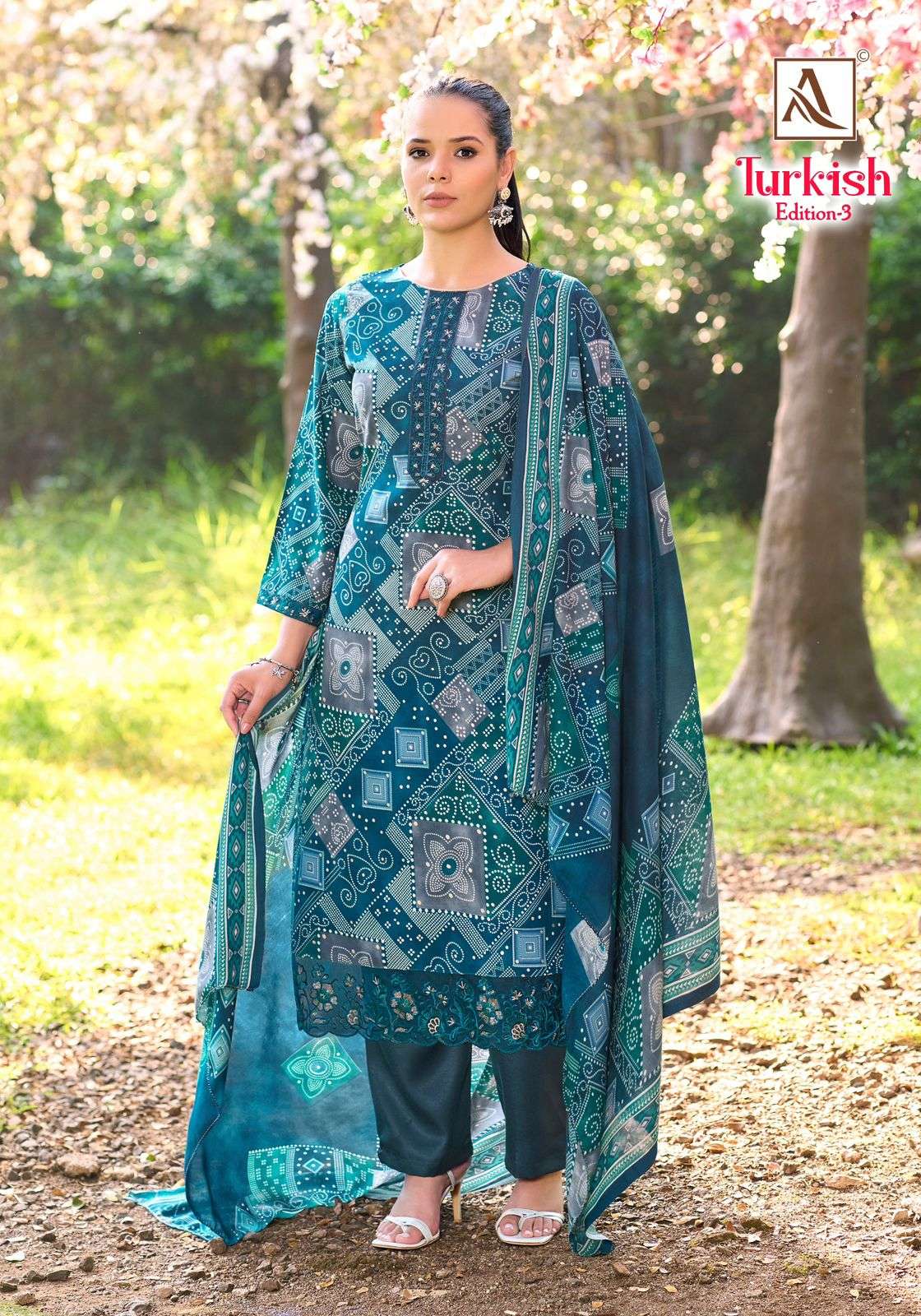 ALOK SUITS TURKISH EDITION 3 VISCOSE PRINT WITH FANCY EMBROIDERY WORK SUIT