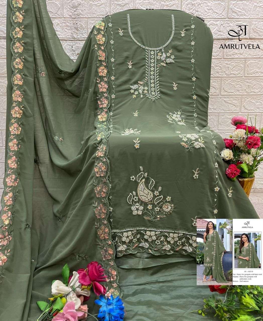 AMRUTVELA DESIGN NO - 1025 HEAVY FOX GEORGETTE BEADS EMBROIDERED PAKISTANI SUIT