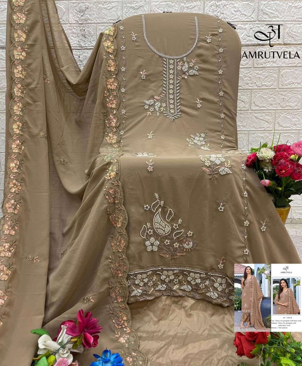 AMRUTVELA DESIGN NO - 1025 HEAVY FOX GEORGETTE BEADS EMBROIDERED PAKISTANI SUIT